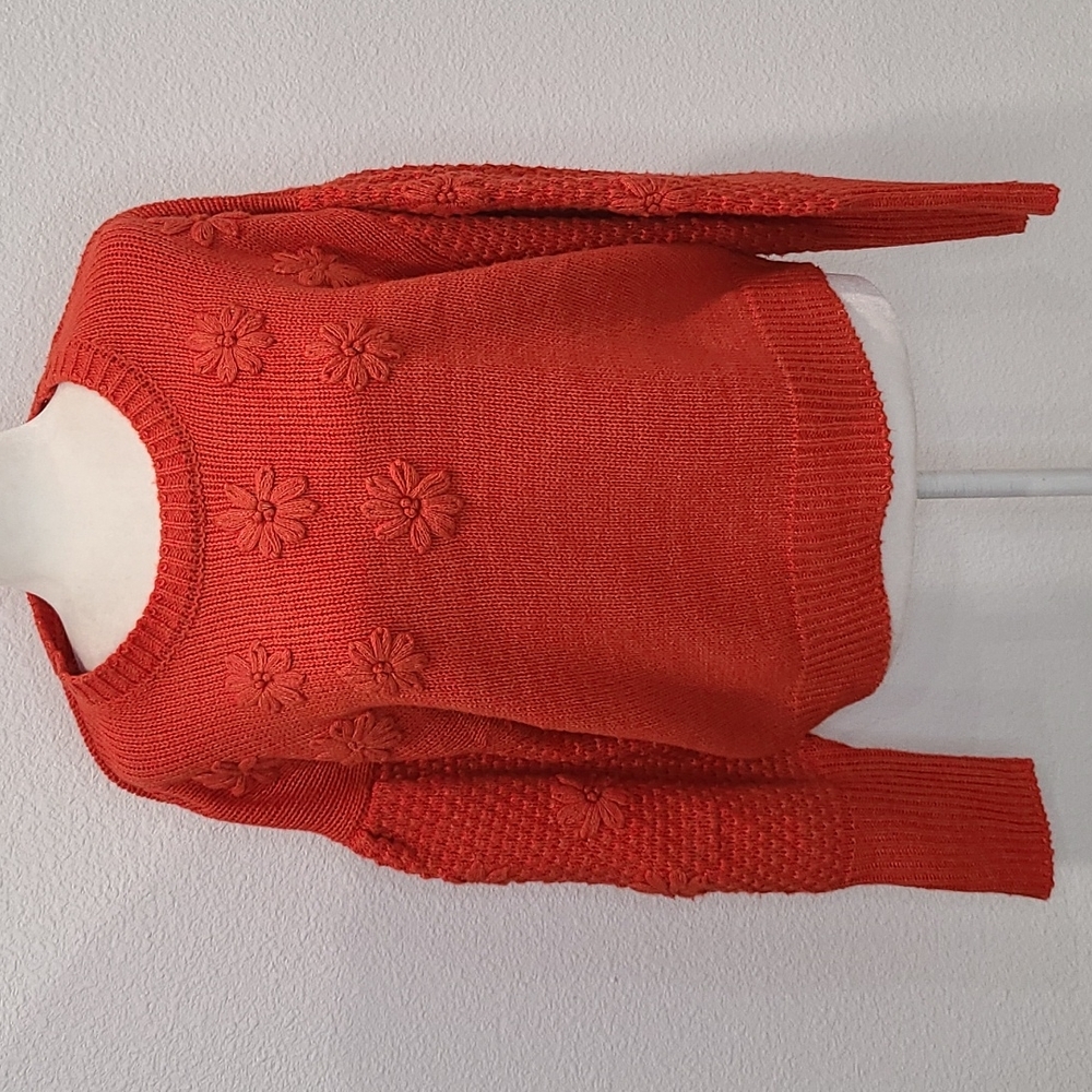 NWT Calligraphie rust orange knit floral sweater L-XL